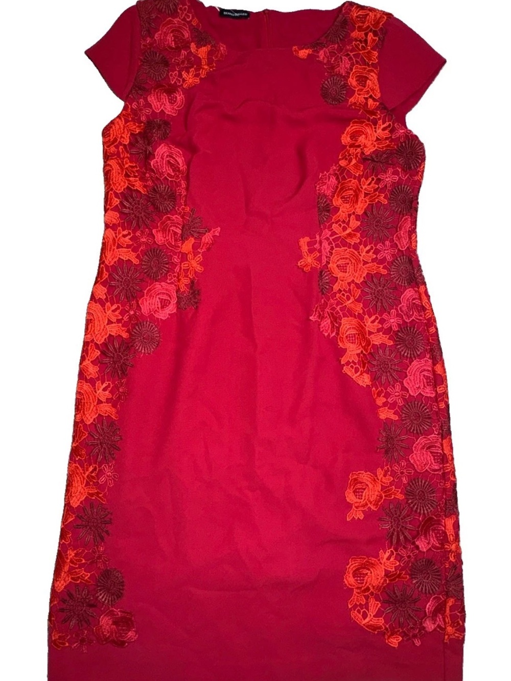 Diana Gallesi Dress US 14 NWT Dusty Rose Floral Embroidered Sheath Midi Italy